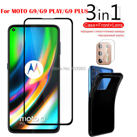 Funda de cristal 3 en 1 para Motorola Moto G9 Plus, Protector de pantalla de cristal, protección completa para Moto G9 G9 Play, lente de cámara de cristal ► Foto 1/6