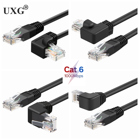 Cable RJ45 en forma de L para Ethernet, Cable de conexión RJ45 en forma de L con ángulo lateral CAT6 UTP, CAT5, Lan, Gigabit CAT6, 1m, 1,8 m, 3m ► Foto 1/6