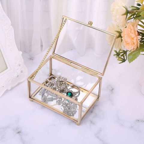 Caja de anillos de boda rústica, cristal transparente geométrico, almacenamiento de exhibición de joyería, M68E ► Foto 1/5