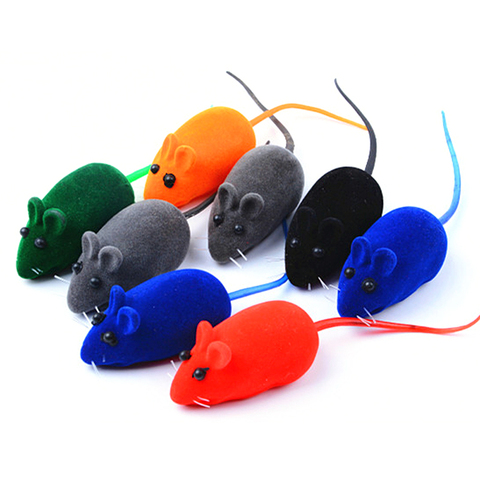 Ratón de vinilo de goma de felpa con sonido interactivo, Gato de sonido realista, ratón flocado, gatos de juguete graciosos colores aleatorios, juguetes para mascotas ► Foto 1/6