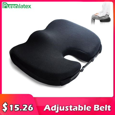 PurenLatex-cojín de asiento antideslizante, almohada ortopédica de espuma viscoelástica para glúteos, almohadilla ajustable transpirable para silla para alivio del dolor de la espalda ► Foto 1/6