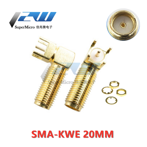 5 unids/lote más largo 20mm SMA hembra a través del agujero enchufe ángulo recto 90 grados (SMA-KWE) PCB montaje adaptador de conector RF ► Foto 1/1