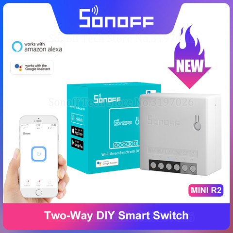 Sonoff-interruptor inteligente Itead MINIR2, WiFi de 2 vías, pequeño Control remoto de sincronización corporal a través de la aplicación eWeLink, compatible con Alexa, Google Home, IFTTT ► Foto 1/6