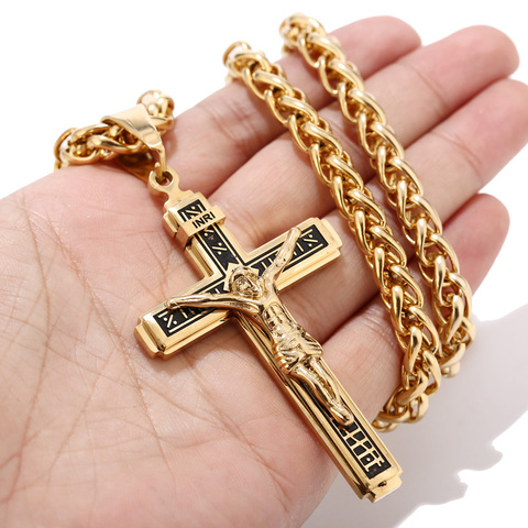 Collares de cadenas con colgantes multicapa para hombre, joyería de acero inoxidable de alta calidad con diseño de cruz de Jesús ► Foto 1/4