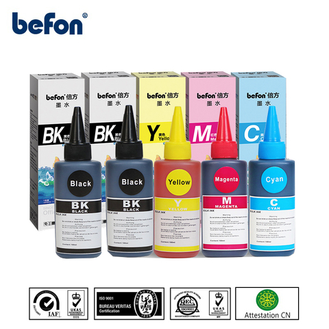 Befon 5 unids/set CMYK 100ml Universal recarga de tinta de tinte Compatible para HP para Canon hermano para Epson para Lexmark para DELL serie ► Foto 1/5