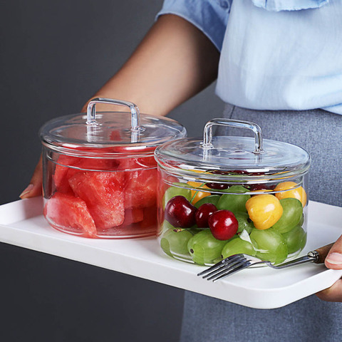 Cuenco de vidrio resistente al calor, apilable, redondo, para fruta, ensalada, contenedor de almacenamiento de alimentos ► Foto 1/6