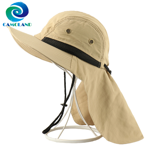 CAMOLAND-sombreros de sol UPF50 + para hombre y mujer, sombrero Boonie informal con cuello y solapa para exterior de larga distancia, ala ancha, de pesca, transpirable ► Foto 1/6