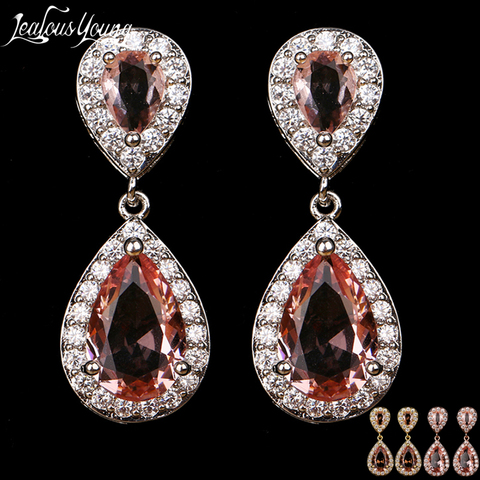 De moda Champagne Zircon pendientes de Color plata pendientes colgantes para boda para las mujeres en forma de pera de la India joyería femenina brinco ► Foto 1/6