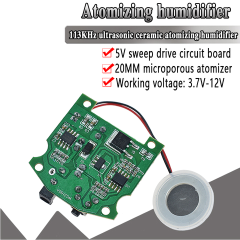 Humidificador ultrasónico de 20mm y 113KHz, generador de niebla, atomizador de cerámica USB, transductor, accesorios de placa humidificada + módulo PCB D20mm ► Foto 1/6