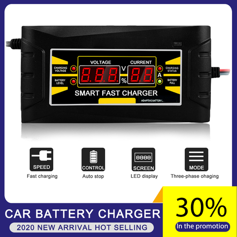 Cargador de batería de coche 12V 6A 10A, carga de potencia inteligente automática para Moto de coche, pantalla LCD Digital de plomo seco húmedo con enchufe europeo y estadounidense ► Foto 1/6