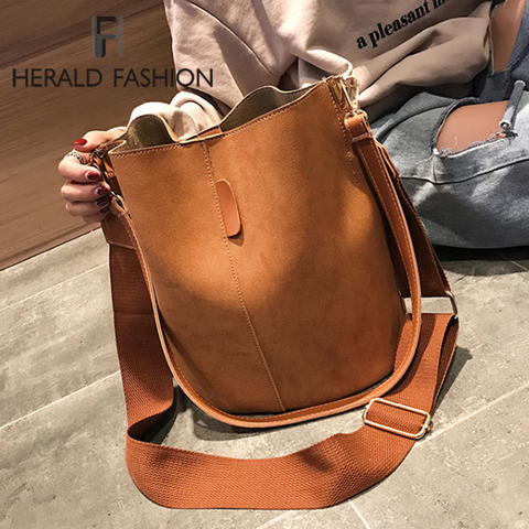 Bolso de hombro sólido para mujer, bolso de gran capacidad, bolso de compras elegante Retro, bolso de cubo de cuero PU ► Foto 1/6