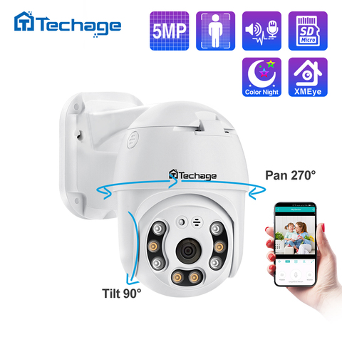 Techage-cámara de seguridad POE IP de 5MP cámara de vídeo domo PTZ de 1080P para exteriores con detección humana de IA, cámara de Audio bidireccional, tarjeta TF ONVIF XMEye ► Foto 1/6