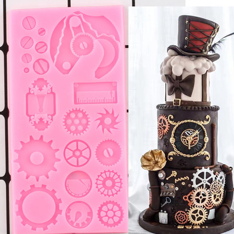 Moldes mecánicos de silicona para decoración de tortas, utensilios para decoración de tortas con Fondant, molde para pasta de goma y Chocolate, Steampunk ► Foto 1/6