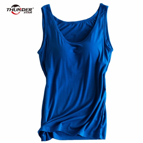 Sujetador integrado Camiseta de tirantes con relleno para mujer, camisola para ejercicio, transpirable, de Modal, sólido, Push Up ► Foto 1/6