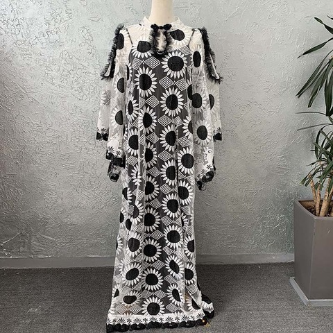 Vestidos africanos de encaje para mujer, vestido africano bordado Dashiki, caftán de flores, Ropa de talla grande de África ► Foto 1/6