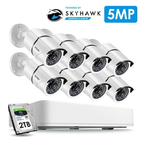 ZOSI 8CH HD 5.0MP H.265 + sistema de cámaras de seguridad con 8x5MP 2560*1920 cámara de vigilancia CCTV al aire libre/interior 2TB disco duro ► Foto 1/6