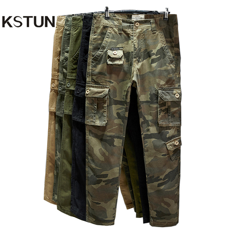 Pantalones Cargo de algodón para hombre, petos militares tácticos de corte recto, pantalones de camuflaje con múltiples bolsillos, pantalones de chándal de color caqui ► Foto 1/6