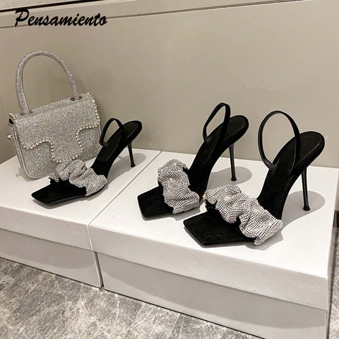 Sandalias con diamantes de imitación de estilo estrella para mujer, tacones altos de aguja elegantes, sandalias de gladiador con talón abierto, zapatos para fiesta de graduación 2022 ► Foto 1/6