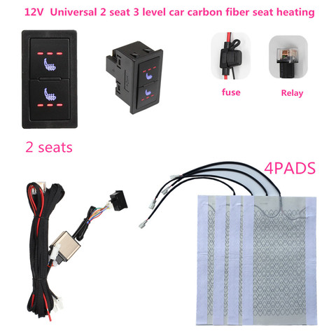 Fundas de asiento calentador de fibra de carbono, 4 almohadillas universales de 12V, 3 niveles, interruptor, para invierno, 2 asientos ► Foto 1/6