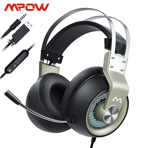 Mpow-Cascos Gaming profesionales EG3 para iPad, PS4, PC, portátil, tableta, teléfonos 3,5mm, Cable USB, compatible con Control de volumen/micrófono, controlador de 50mm ► Foto 1/6