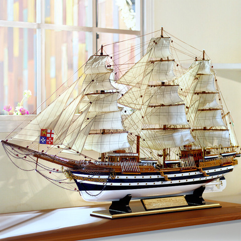 Modelo de velero de simulación de madera, decoración de Vespucci número 90cm, barco de madera sólida grande, regalo de barco artesanal ► Foto 1/5