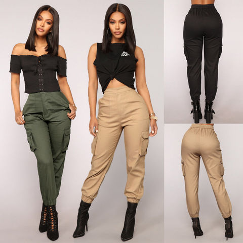 Casual Elástico Cintura Negra Marrón Básico Bolsillos Oficina Lady Pantalones  Mujer Harén Pantalones Gruesos 2021 Otoño Invierno Nuevo Hot 17564