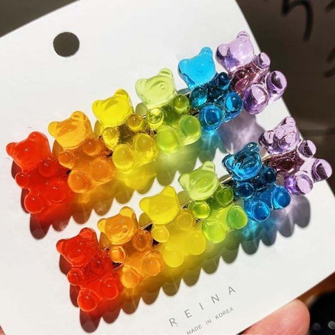 Pinzas para el pelo de osos de caramelo para mujer y niña, pasadores de pelo de oso de colores, horquillas para pelo, accesorios para el cabello, 6 uds. ► Foto 1/6