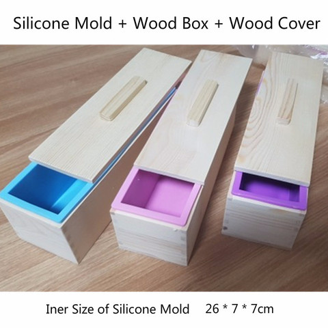 Molde de silicona para jabón Rectangular, 1200g, con cubierta de madera, Kits de jabón hechos a mano, 26x7x7cm ► Foto 1/5