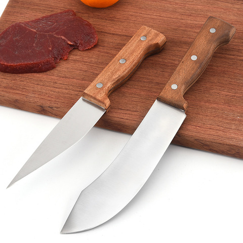 Cuchillo de acero inoxidable para picar carne, para carnicero, con mango de madera, para cocina ► Foto 1/5