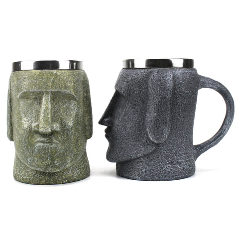 Tiki-taza marrón de Islander de Pascua con abrelatas, estatua de piedra polinesiana, jarra de café, cerveza, regalo para amantes de la Isla de Pascua, 600ml ► Foto 1/6