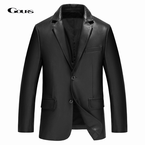 Chaqueta de cuero auténtico para hombre, chaqueta de piel de oveja auténtica, color negro, JF506 ► Foto 1/6