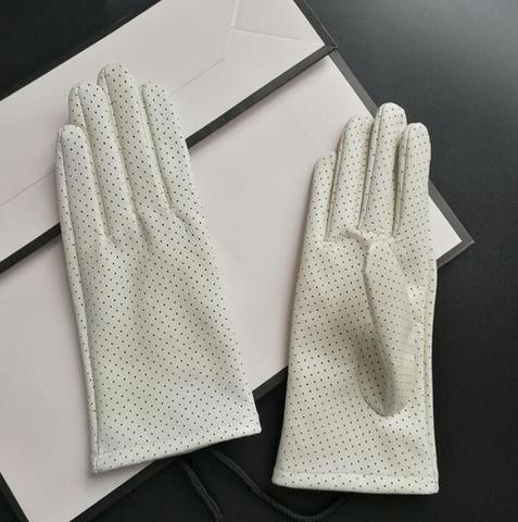 Guante de piel de oveja natural para mujer, guante blanco ahuecado de piel de oveja auténtica, guantes de cuero para conducir R2238 ► Foto 1/2