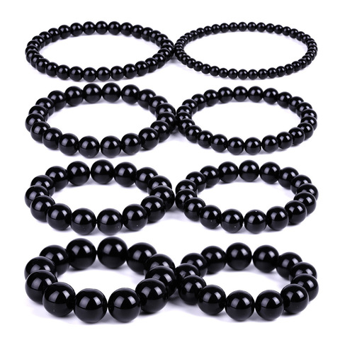 Pulsera de obsidiana negra, oración budista, bendición, piedra negra, curación, cuentas redondas, joyería, regalo de San Valentín ► Foto 1/5