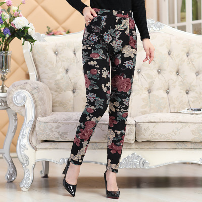 Nueva llegada leggings de terciopelo para mujer Otoño e Invierno pantalones cálidos con estampado de flores talla grande ► Foto 1/4