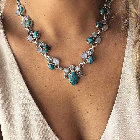 Collares de flores verdes y blancas estilo bohemio para mujer, gargantilla de cuentas, colgantes, bisutería, moda novedosa ► Foto 1/6