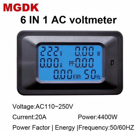 Voltímetro Digital AC220V/20A, 4,4 kW, amperímetro, medidor de voltaje de corriente, energía de amperios, vatímetro de voltios, detector con bobina CT ► Foto 1/6