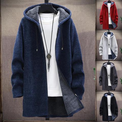 Chaqueta cálida de invierno para hombre, abrigo informal, abrigo de punto, Otoño Invierno, manga larga, suéter con forro de felpa, Chaqueta de punto con cremallera ► Foto 1/6