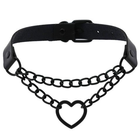 KMVEXO gótico Harajaku negro cadena de corazón Collar de gargantilla de cuero Punk collares para las mujeres las niñas hebilla gargantilla Emo bruja joyería ► Foto 1/6