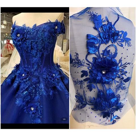 Bordado de flores azul grande, apliques para coser, ropa, vestido de boda, telas de encaje, accesorios, Material de decoración ► Foto 1/6