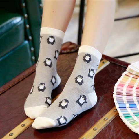 Calcetines tobilleros con estampado de animales para , calcetines mujer divertido medias de algodón suaves, de estilo informal, lindo pingüino de dibujos animados, para invierno y otoño, 1 par ► Foto 1/6