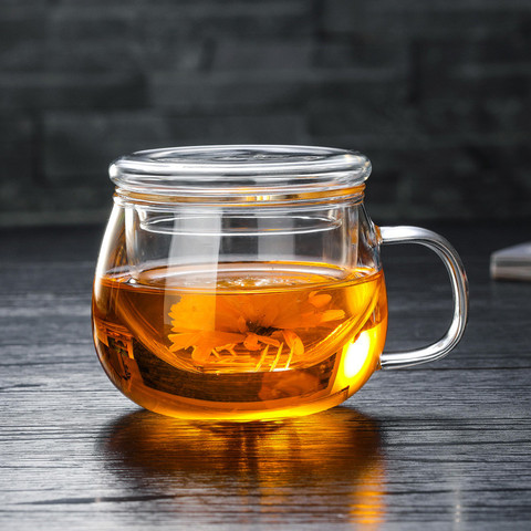 Taza de té y café de vidrio resistente al calor para oficina, con tapa e infusor, botella de agua de Filtro de vidrio de borosilicato alto transparente ► Foto 1/6