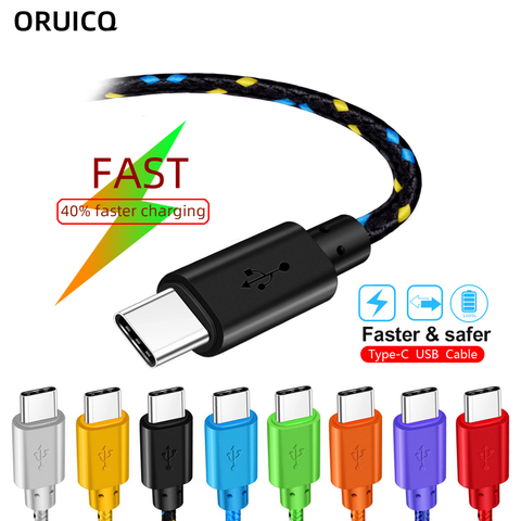 Cable USB tipo C de nailon trenzado para móvil, Cable de carga rápida para Samsung S9, S10, Xiaomi mi8, Huawei P30 ► Foto 1/6