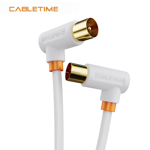 CABLETIME-Cable Coaxial de 90 grados para TV, Cable de antena de satélite M/F chapado en oro de alta definición para televisión HD N361 ► Foto 1/6