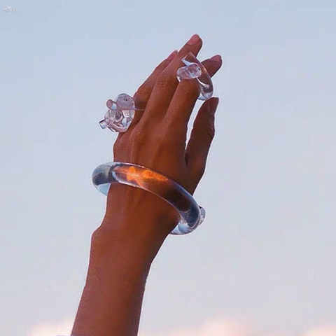 AOMU-Anillos abiertos trenzados acrílicos transparentes para mujer, anillo escalonado de resina elegante de Corea, regalos de joyería para fiesta, 2022 ► Foto 1/6