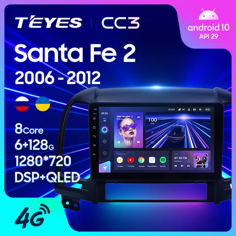 TEYES-Radio Multimedia CC3 con GPS para coche, Radio con reproductor de vídeo, navegador estéreo, Android 10, No 2din, dvd, para Hyundai Santa Fe 2 2007-2013 ► Foto 1/6