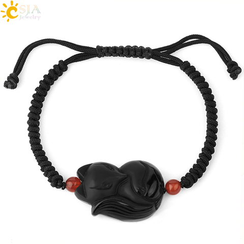 CSJA-pulsera de obsidiana con piedra Natural para hombre y mujer, pulseras trenzadas de cuerda negra, zorro, la suerte, Brave, tropas, Pixiu, joyería energética, G285 ► Foto 1/6