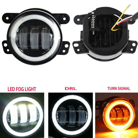 Luces LED antiniebla de paso para Jeep Wrangler JK LJ TJ Dodge Chrysler, indicador de giro con flecha ámbar DRL blanco, 60W, 4 pulgadas ► Foto 1/5