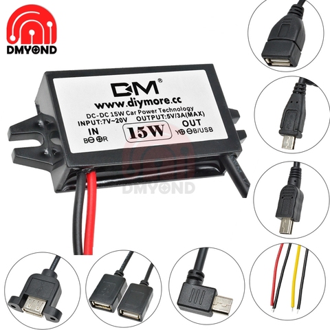 DC-DC 12V a 5V 3A 15W cargador de coche de potencia de carga convertidor USB paso de salida de la fuente de alimentación de adaptador de bajo calor de Auto protección ► Foto 1/6