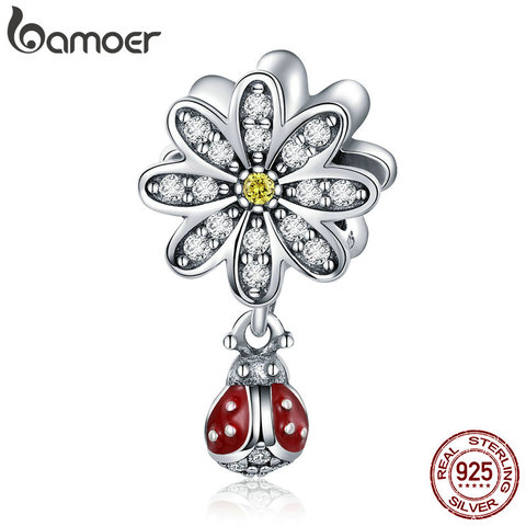 BAMOER-Colgante de margaritas y mariquita para pulsera, de Plata de Ley 925, CZ, accesorios de joyería, SCC727 ► Foto 1/6