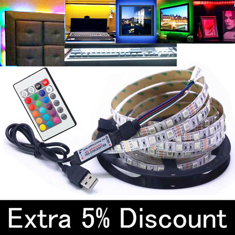 Tira de luces LED rgb de 5V con Cable USB, iluminación de fondo de TV, luz LED blanca cálida y fría para decoración de pantalla de escritorio, 5m, 4m, 3m, 2m ► Foto 1/5